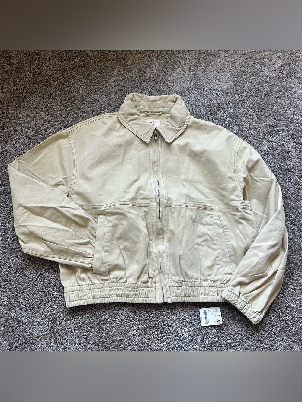 We The Free Tan Cotton Birdie Track Fill Zip Denim Jacket